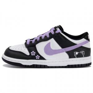 Dunk Low верхние скейтборд кроссовки черный белый фиолетовый детские Nike, черный белый фиолетовый
