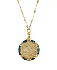 Круглое зодиакальное ожерелье с синими эмалевыми кристаллами 2028, pisces