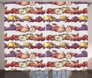 Штора для спальни ABAKUHAUS "Фрукты в деревенском стиле", с детальным рисунком спелых фруктов, собранная на петли и крючки, 280 x 225 см, бисер, разноцветный Abakuhaus