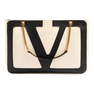 Valentino Сумка через плечо из овчины, средняя женская сумка Butter White & Black