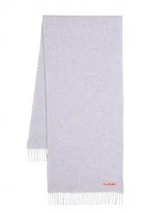 Шерстяной шарф с бахромой и логотипом Acne Studios, фиолетовый