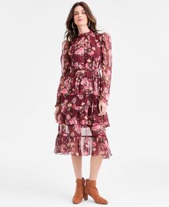 Детское миди-платье с цветочным принтом, оборками, многослойной юбкой и поясом на завязках SENI & CADE, PINK