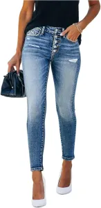 Женские джинсы с высокой талией и застежкой на 4 пуговицы