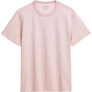 COACH Однотонная футболка с коротким рукавом и круглым вырезом Cotton Signature, обычный крой, цвет Pink, для женщин