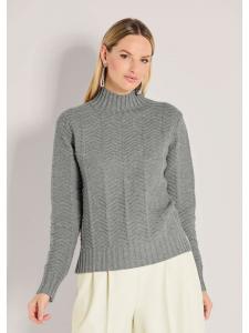 MADELEINE Элегантный зимний свитер с фактурной вязкой серо-бежевого цвета