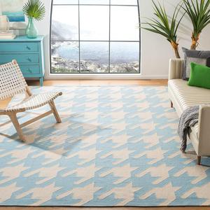 Ковер SAFAVIEH, 244 x 305 см, - коллекция Dhurries - большой - светло-голубой и ivory, ручной работы, плоское плетение из шерсти, идеально для гостиной, спальни, офиса, столовой (DHU570B)