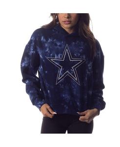 Женский укороченный пуловер с капюшоном темно-синего цвета Dallas Cowboys Tie-Dye The Wild Collective, синий
