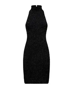 Короткое люрексовое платье с высоким воротником Silvian Heach, черный