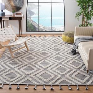 Ковер SAFAVIEH, 214 x 214 см, Kenya Collection, Grey & Ivory, ручной работы, марокканский с кистями, шерсть, подходит для помещений с высокой проходимостью в гостиной, спальне (KNY331F)