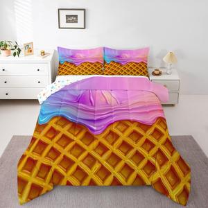 Erosebridal Детский комплект постельного белья Kawaii Ice Cream с 3D принтом в розово-коричневых тонах, Pink Yellow