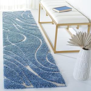 Ковер-дорожка SAFAVIEH, 69 x 275 см, Florida Shag Collection, Light Blue & Cream, без ворса и простой в уходе, идеально подходит для помещений с высокой проходимостью в гостиной, спальне (SG471-6011)