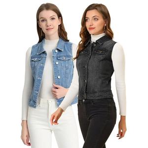 2 упаковки женский джинсовый жилет с накладными карманами Inspire Chic, Light Blue B Black