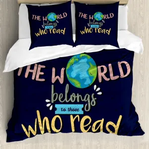 Пододеяльник ABAKUHAUS Мир принадлежит читателям, с защитой от клещей, подходит для аллергиков, с наволочками, 155 см x 220 см - 80 x 80 см, разноцветный