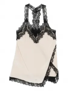 Шелковый топ с кружевной отделкой PINKO, нейтральный