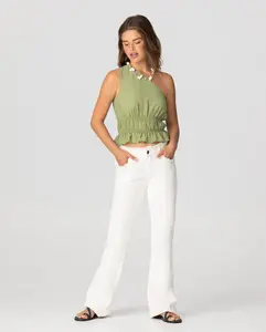 Женские джинсы с высокой посадкой и рваным низом Noon, белый