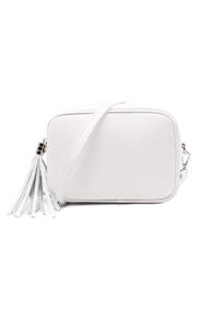 Маленькая сумка через плечо с изображением камеры и кисточкой из натуральной итальянской кожи с подвеской Kitise, белый