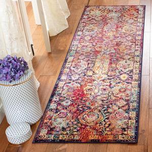 Ковер-дорожка SAFAVIEH, 67 x 214 см, Crystal Collection, Navy & Orange, дизайн в стиле бохо с элементами ориентального стиля и эффектом потертости, не линяет, прост в уходе, идеален для помещений с высокой проходимостью в гостиной, спальне (CRS505F)