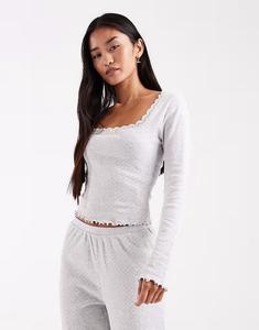 Топ с квадратным вырезом и ажурной отделкой, светло-серый Miss Selfridge