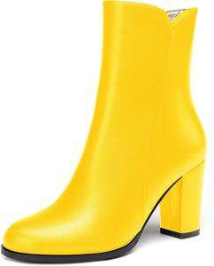 Женские короткие ботильоны WAYDERNS с квадратным носком, кожаные, на молнии, матовый блок, высокий каблук 3,5 дюйма, Yellow