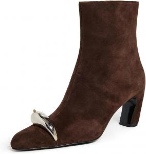 Женские ботильоны на каблуке Tory Burch с перфорацией, Dark Cocoa/Silver