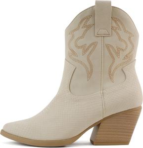 Soda «BLAZING» ~ Женские ботильоны Western с острым носком и низким каблуком (доступна широкая посадка), Cobra/Nude Pu