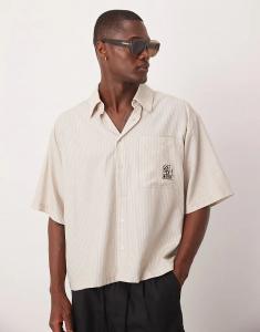 Рубашка свободного кроя с вышивкой ASOS DESIGN бежевого цвета