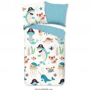 Детское постельное белье доброе утро "Морские миры", 100% хлопок, 135х200, молния, двусторонний вид, детский мальчик, пират Good Morning, цвет Blau