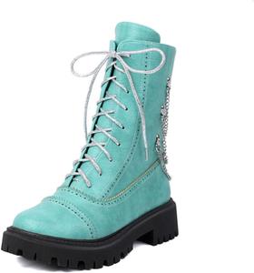 Женские ботильоны Aflngle с низким каблуком, платформой, шнуровкой, короткой голенью, круглым носком и металлической цепочкой в стиле панк/готика, байкерские, Blue