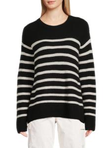 Полосатый свитер Гарольд из шерсти и кашемира Alice + Olivia, цвет Black Ecru