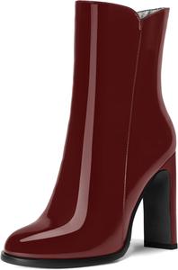 Женские офисные ботинки ROSERWISH на молнии, с классическим округлым носком, лакированной отделкой, высокими блочными каблуками и средним голенищем, 4 дюйма