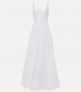 Укороченное платье макси из хлопкового поплина Wells Staud, Wht