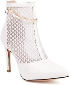 Женские сетчатые ботильоны на шпильке SEIFIN с кружевной шнуровкой и цепочкой на щиколотке, White
