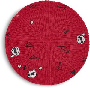 Karl Lagerfeld Womens Embroidered Karl Hearts Beret, Crimson