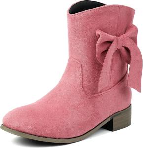 Женские замшевые ботильоны на массивном каблуке с боковым бантом, элегантный круглый носок, на каблуке-стопе, винтажные ботильоны с декоративным узлом XHOGNLS, Pink