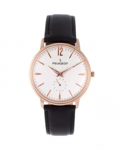 Мужские часы с кожаным ремешком, 40 мм, розовое золото, в винтажном стиле, с функцией дистанционного управления и плавным ходом стрелок Peugeot, черный
