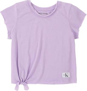 Футболка с короткими рукавами и логотипом Calvin Klein для девочек, завязывающейся спереди и без этикетки внутри, Lilac Burnout