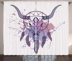 Штора ABAKUHAUS Перья в деревенском стиле, Ловец снов в акварельном стиле, универсальная ленточная штора для гостиной с петлями и крючками, 280 x 175 см, лавандовый, черный, серый Abakuhaus