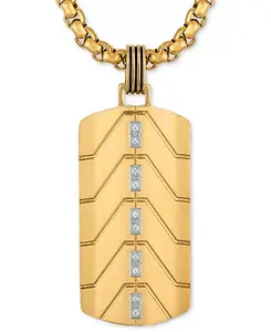 Ожерелье с бриллиантовым шевронным жетоном, 22 дюйма (1/20 карата) из нержавеющей стали с ионным покрытием черного и золотого оттенков, эксклюзивно в Macy's Esquire Men'S Jewelry, gold-tone