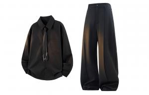 Повседневная спортивная одежда Unisex с лацканом Lapel Moderate X1617, черный shirt+черный suit pants