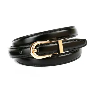 Кожаный ремень Anthoni Crown, узкой формы, с золотистой застежкой, черный