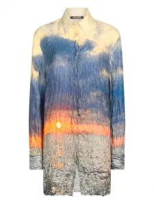 Рубашка с эффектом потертости и принтом Roberto Cavalli, синий