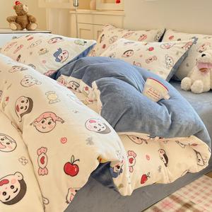 Yalu Пододеяльник 220x240 см, утолщенный молочный вельвет, принт Xiaoxiaoxinlf