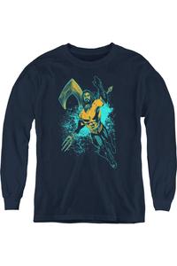 Футболка с длинным рукавом для детей "Aquaman: Всплеск эмоций" Gildan, темно-синий