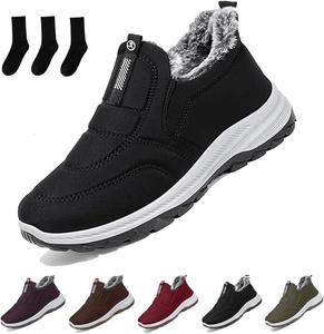 Женские зимние ботинки на снег, слипоны-кроссовки на щиколотку, удобная теплая обувь с меховой подкладкой, легкие водонепроницаемые ботинки для улицы Generic, Black