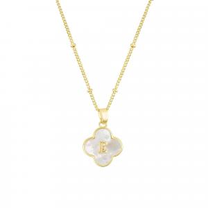 Ожерелье с инициалами в виде клевера из 14-каратного золота с перламутровым покрытием Adornia, White-E