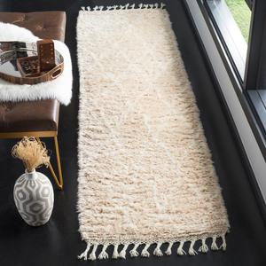 Ковер-дорожка SAFAVIEH, 69 x 244 см, Casablanca Collection, Beige & Ivory, ручное плетение, узор Trellis Tassel, шерсть New Zealand, идеально для помещений с высокой проходимостью в гостиной, спальне (CSB145C)