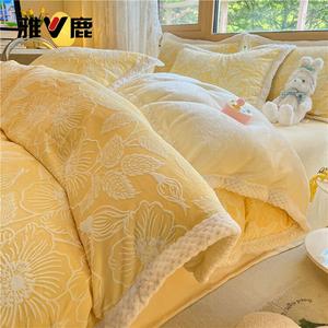 Yalu Комплект постельного белья 1.5 м, 4 предмета: пододеяльник 200x230 см, простыня на резинке, 2 наволочки, велюр, цвет Annie Huayuan Huang