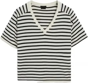 Женская футболка с V-образным вырезом и коротким рукавом в полоску