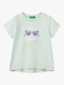 Детская футболка с пайетками и принтом солнцезащитных очков Benetton, Teal Green