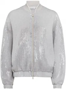 Бомбер с пайетками Brunello Cucinelli, серебяный